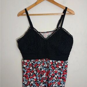 Floral Lace Black and Red Tank Top